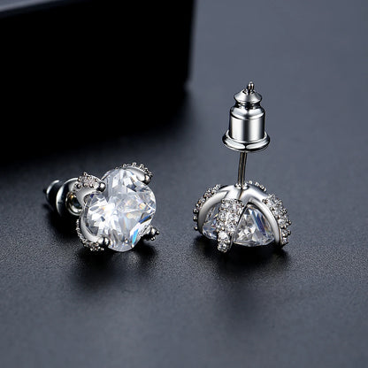 LUOTEEMI Cute Japanese Women Classic Design Small Fashion Zircon Jewelry Sets for Office Lady Rhodium Plated
