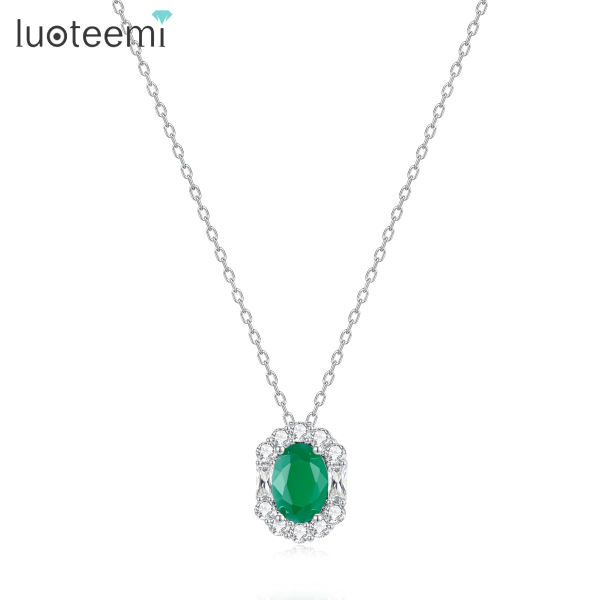 LUOTEEMI New Come Sugar Girl Cute Jade Green Cubic Zirconia Women Korean Fashion Pendant Link Chain Necklace for Women