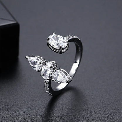 LUOTEEMI Geometric Tear Shape Oval Shape Women Zircon Stone Party Gift Adjustable Ring Rhodium Plated Girls Big Trendy Rings