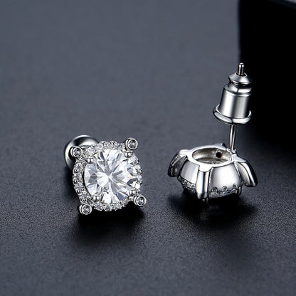 LUOTEEMI Delicate Women Small Round Shape Brass Rhodium Plated Zircon Stone Stud Earrings Pendant Chain Necklace Jewelry Sets