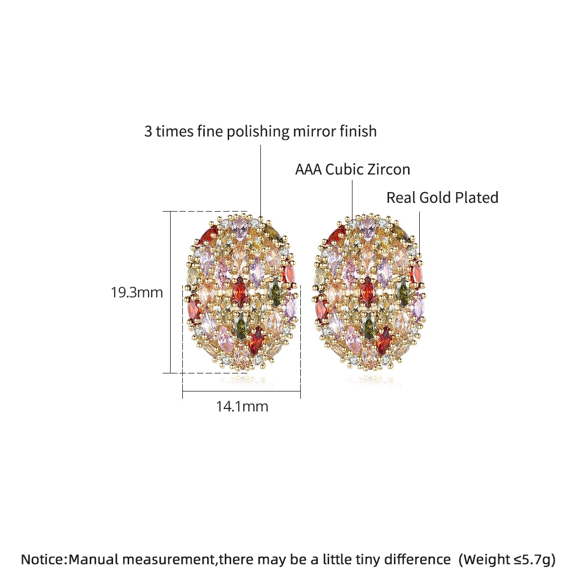 CZCITY Jewelry New Multi-color Marquise-cut a AA Cubic Zirconia Micro Paved Egg Shape Women Fashion Cuff Stud Earrings