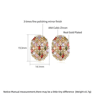 CZCITY Jewelry New Multi-color Marquise-cut a AA Cubic Zirconia Micro Paved Egg Shape Women Fashion Cuff Stud Earrings