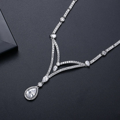 LUOTEEMI Delicate European and American Women Cubic Zirconis Geometric Jewelry Sets Necklace for Party Luxury Big Charm Necklace