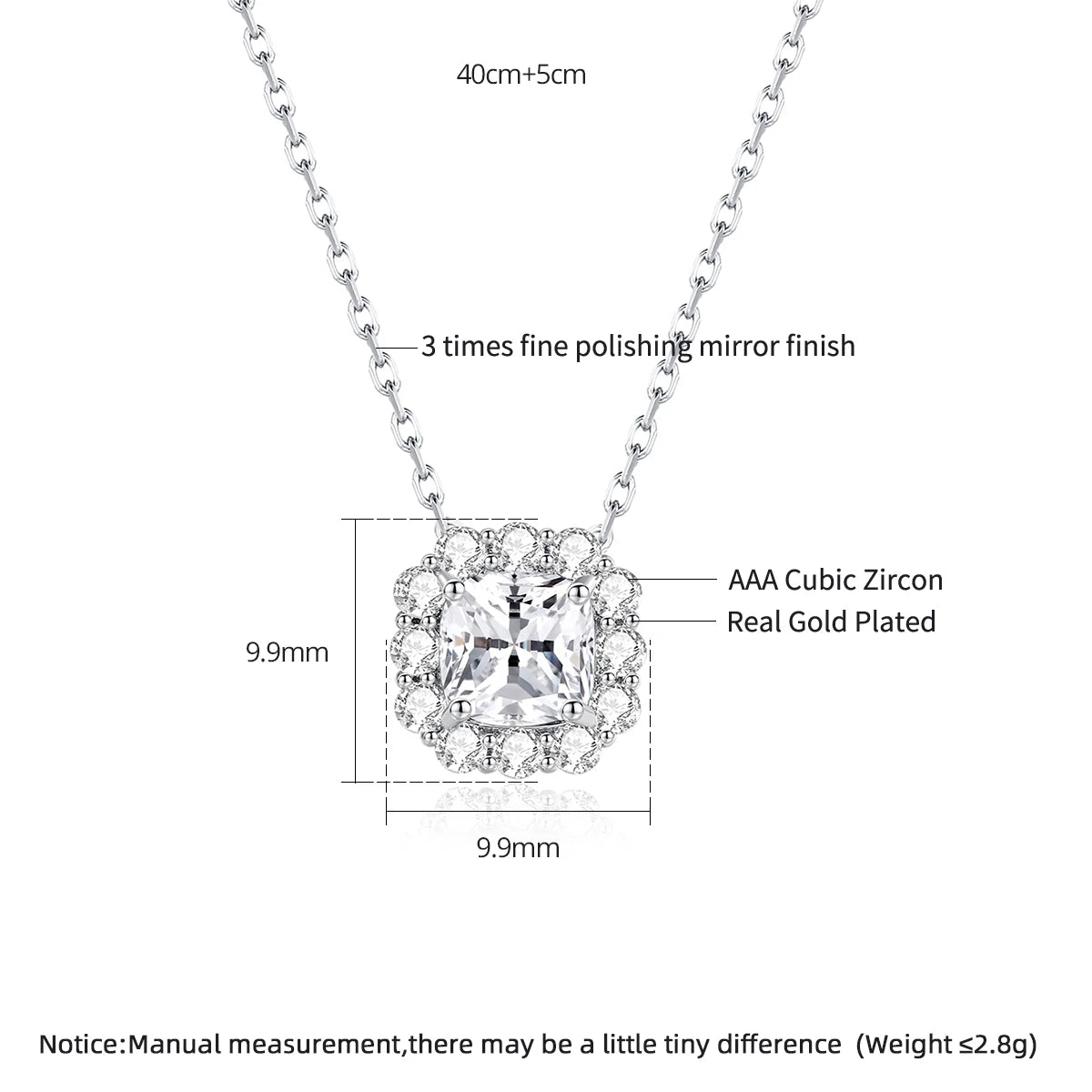 CZCITY New Brass Jewelry Wholesale Elegant Fashion Trendy Vintage Square Pendant Rhodium Cubic Zirconia Necklaces