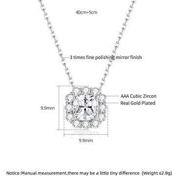 CZCITY New Brass Jewelry Wholesale Elegant Fashion Trendy Vintage Square Pendant Rhodium Cubic Zirconia Necklaces