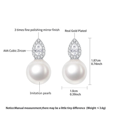 LUOTEEMI Cute Fashion Korean Tear Drop Zircon Stone Round Trendy Imitation Pearl Small Office Lady Jewelry Stud Earrings Trendy