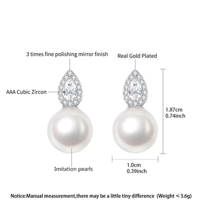 LUOTEEMI Cute Fashion Korean Tear Drop Zircon Stone Round Trendy Imitation Pearl Small Office Lady Jewelry Stud Earrings Trendy