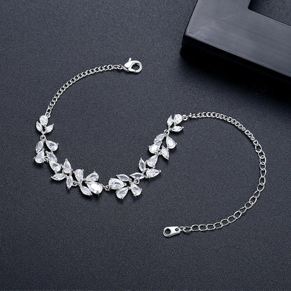 CZCITY Fashion Jewelry Charm Luxury Girl Korean Bling Iced Out Link Flower Cubic Zirconia Woman Chain Bracelet