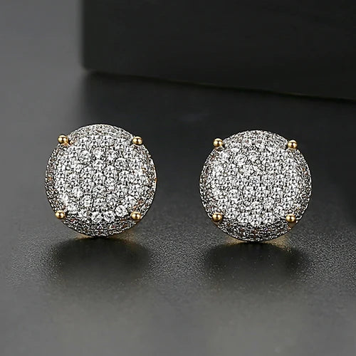 CZCITY New Fashion Round Stud Earrings for Women Dating Micro Cubic Zircon Three Color Luxury Jewelry Gift