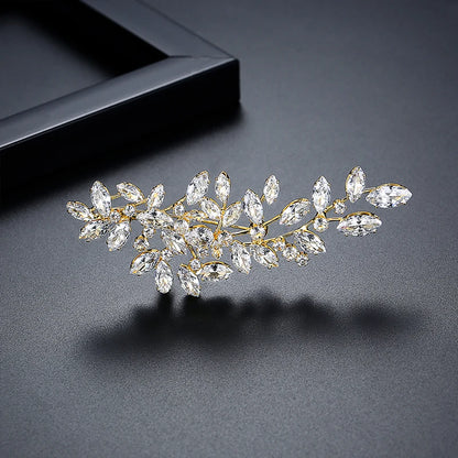 LUOTEEMI Clear Cubic Zirconia Leaves Shape Women Elegant Big Brooch White Gold Plated High Quality Jewellery for Women
