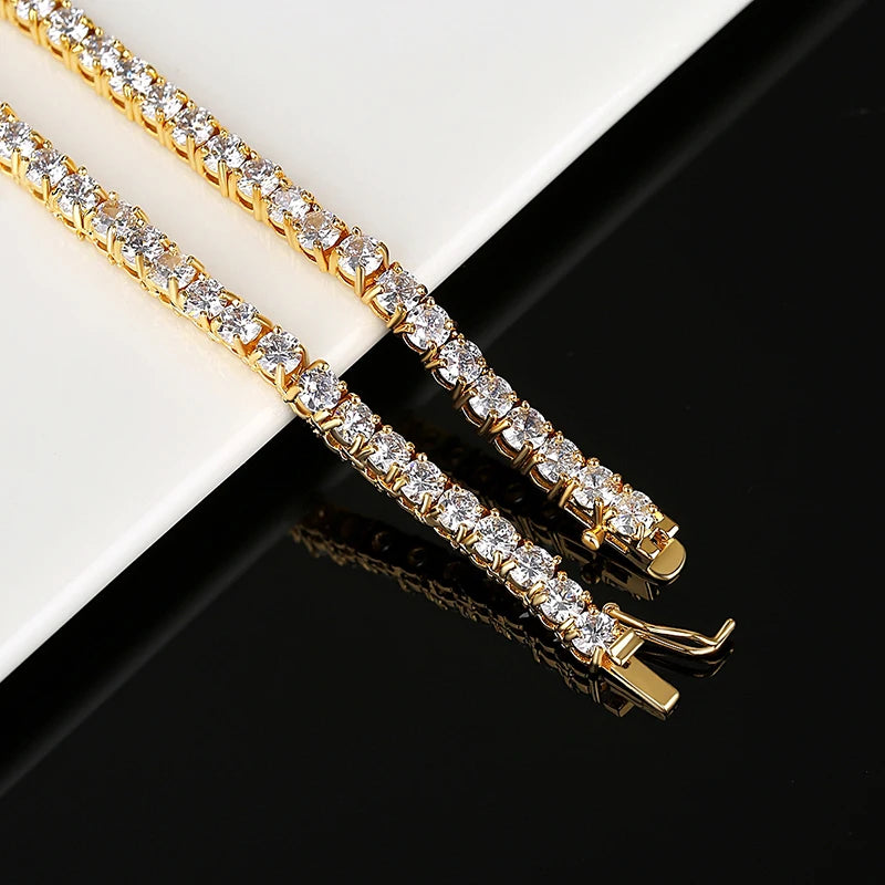 4mm Hiphop Jewelry Men Chain Tennis Chain Diamond Necklace Iced Out CZ Cubic Zirconia Tennis Necklace