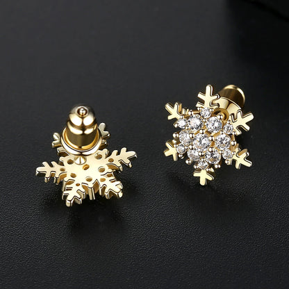 CZCITY Pretty Snow a AA Cubic Zircon Stud Snowflakes Earring for Girl Cute Elegant Christmas Jewelry Gift