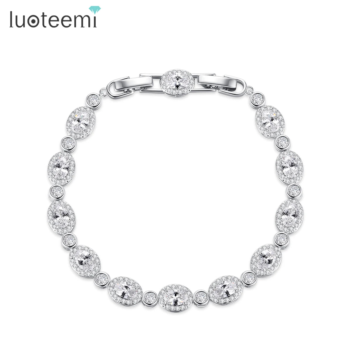 LUOTEEMI New Oval Shape Fashion Cubic Zircon Luxury Copper Tennis Bracelet for Girls Designer Womens Hand Jewelry Bracelets