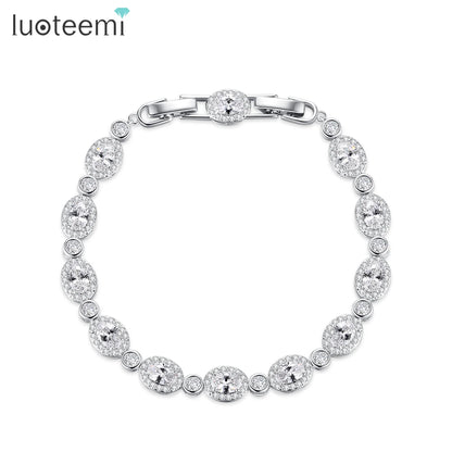 LUOTEEMI New Oval Shape Fashion Cubic Zircon Luxury Copper Tennis Bracelet for Girls Designer Womens Hand Jewelry Bracelets