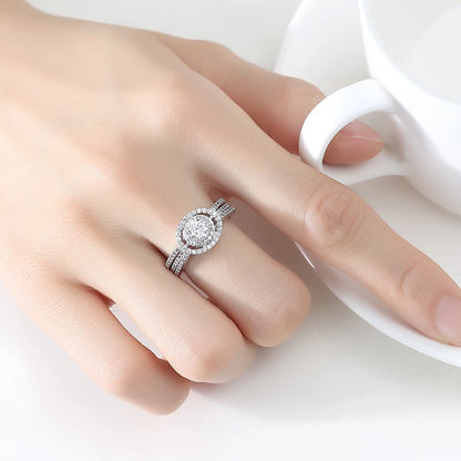 LUOTEEMI Rhodium White Gold Plated Bridal Wedding Sparkling Cubic Zirconia Micro Pave Engagement Wedding Halo Ring