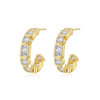 CZCITY Fashion Jewelry Lady Women's Hoop Zircon Korean Cute Geometric Clip On Earing Trendy Hoop Earrings