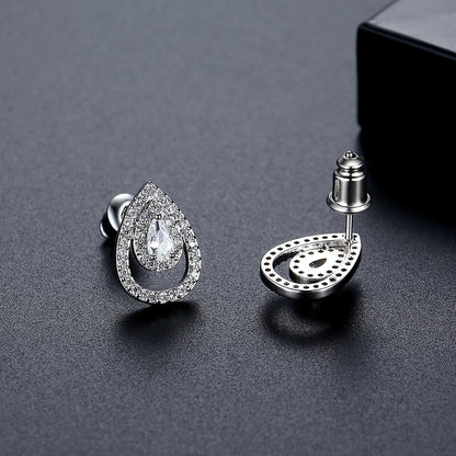 LUOTEEMI Classic Design Women Trendy Brass Fashion Tear Drop Tiny Zircon Jewelry Earrings and Necklace Sets Ready to Ship
