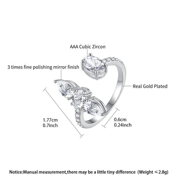 LUOTEEMI Geometric Tear Shape Oval Shape Women Zircon Stone Party Gift Adjustable Ring Rhodium Plated Girls Big Trendy Rings
