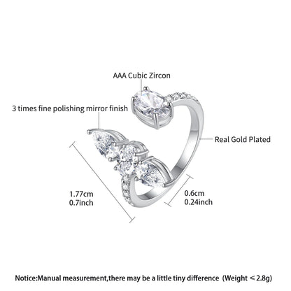 LUOTEEMI Geometric Tear Shape Oval Shape Women Zircon Stone Party Gift Adjustable Ring Rhodium Plated Girls Big Trendy Rings