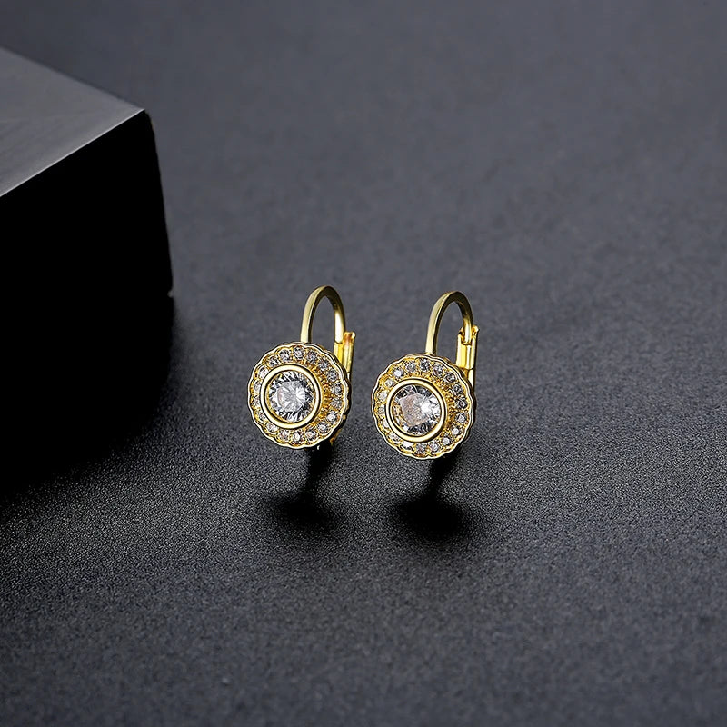CZCITY Brass Elegant Woman Earing 2026 Cubic Zirconia Hoop Statement Charm Luxury Gold Korean Earrings