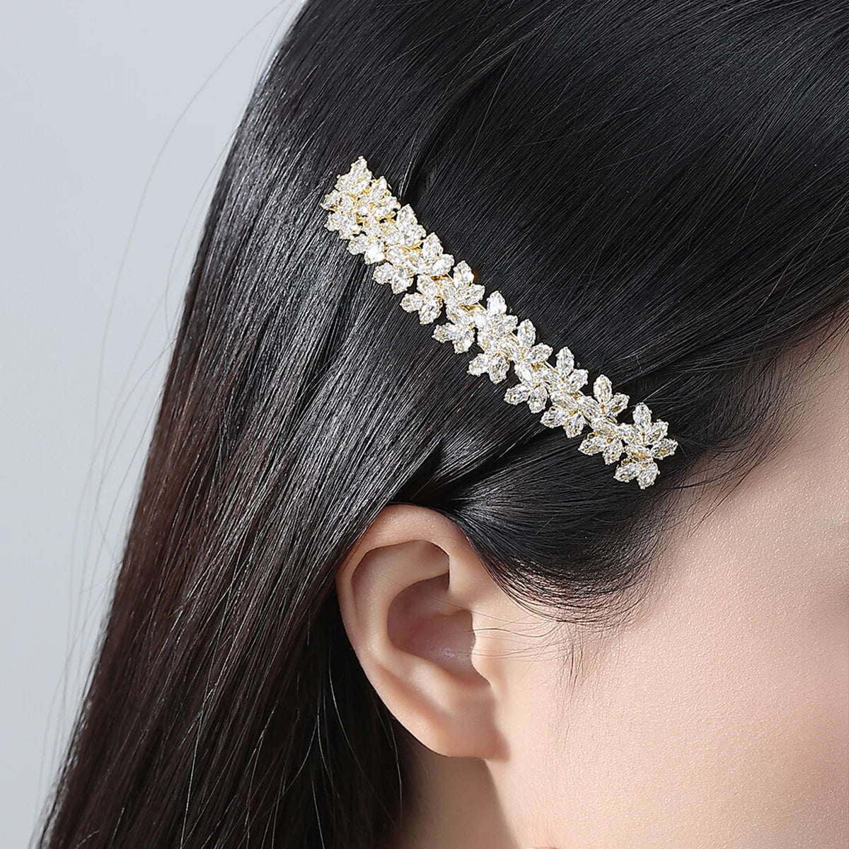 LUOTEEMI Geometric Rectangle Clear Zircon Flower Shape French Pin Jewellery Hair Women Luxury Hair Clip Pin Bridal Wedding