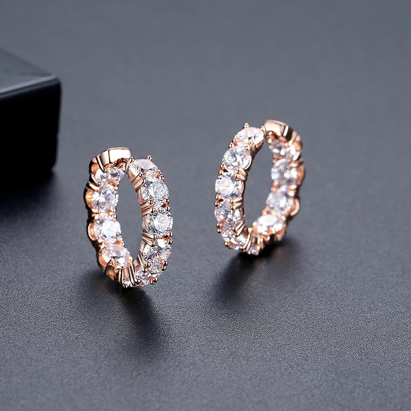 CZCITY New Design Classic Round Full of CZ Cubic Zirconia Trendy Korean Fashion Elegant Hoop Earings