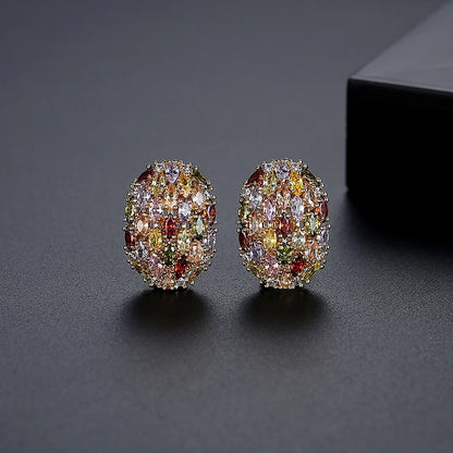 CZCITY Jewelry New Multi-color Marquise-cut a AA Cubic Zirconia Micro Paved Egg Shape Women Fashion Cuff Stud Earrings