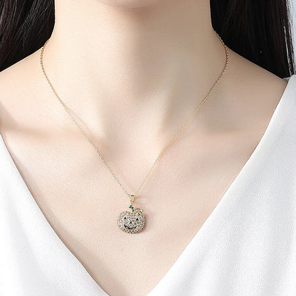 LUOTEEMI 2026 New Halloween Pumpkin Cartoon Fashion Cubic Zirconia Gold Color Link Chain Pendant Necklace Girls Hot Sale Jewelry