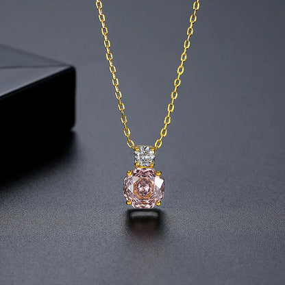 CZCITY Korean Design Millennium Rose Cut Octagonal Zircon Clear and Pink Classic Girls Trendy Link Chain Pendants Necklaces