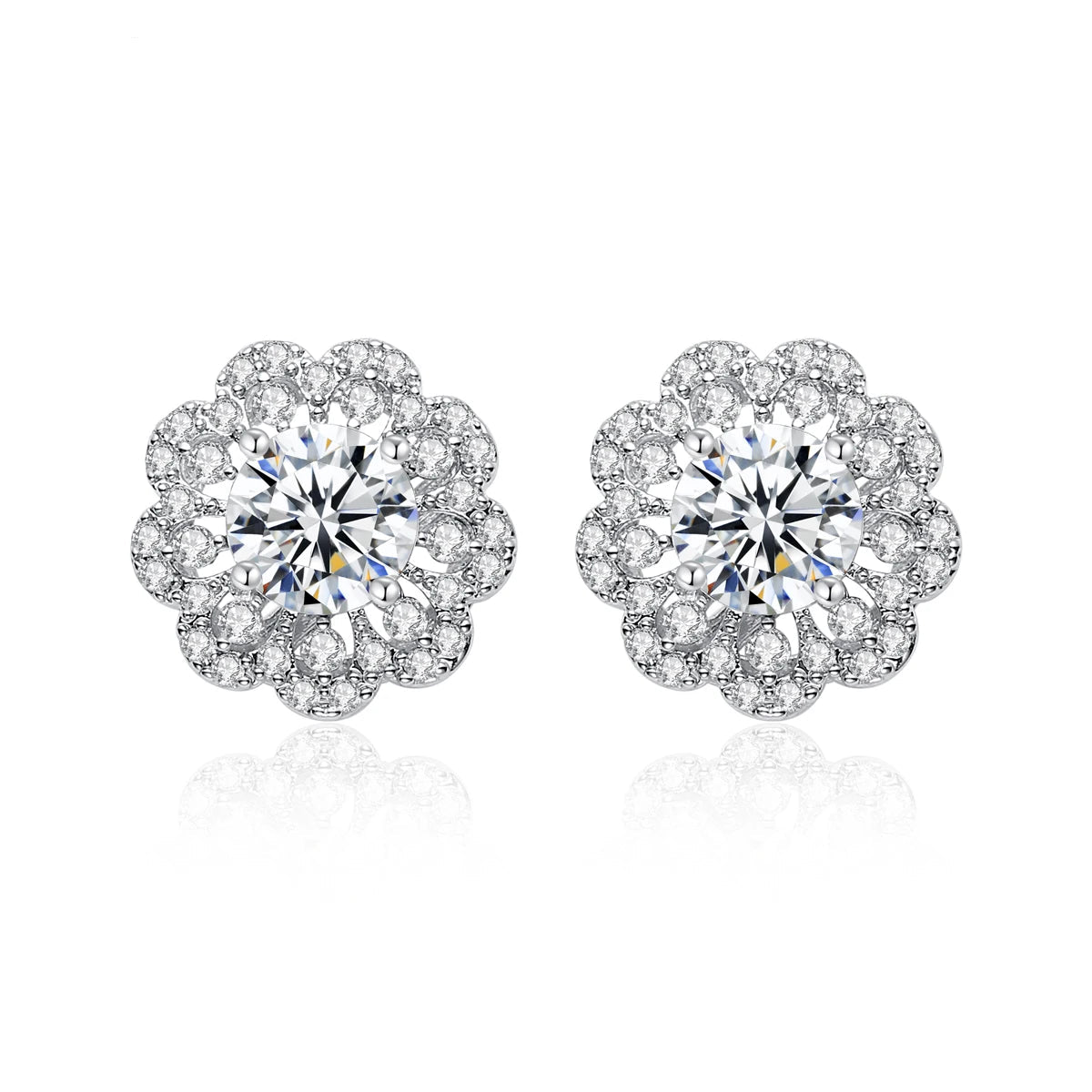 CZCITY Trend Women Fashion Custom Korea Design Exquisite Rhodium White Gold Plated Cubic Zirconia Flower Earrings Studs