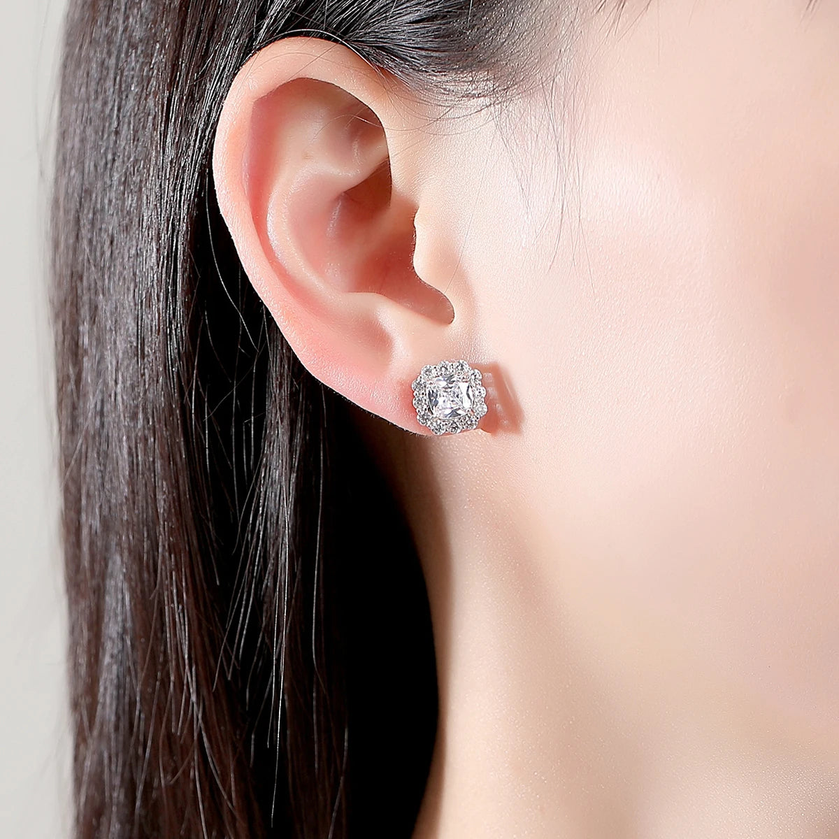CZCITY Luxury Woman Trendy Elegant Popular Earring Zirconia Quadrate Engagement Wedding Jewelry Stud Earrings