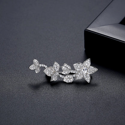 LUOTEEMI New Elegant Fashion Brass Copper Tiny Cubic Zirconia Girls Small CZ Brooches Flower Shape White Gold Color Brooch
