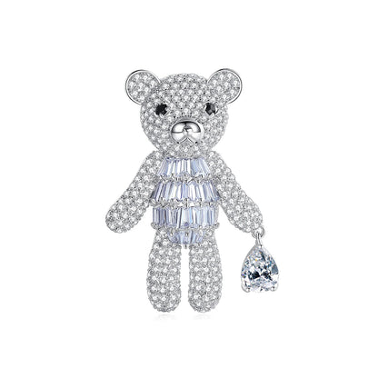 2026 New Style Fine Moving Bear Women Brooch Pins Copper Brass CZ Cubic Zirconia for Clothing Decoration Brooch