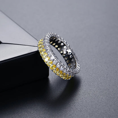 LUOTEEMI Small Clear Water Drop Zircon Stone Yellow and Clear Mix Color Jewelry Band Rings for Women Punk Fashion