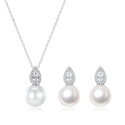 LUOTEEMI Cute Korean Fashion Women Tear Drop Zircon Stone Glass White Pearl Jewelry Sets for Girls Daily Wear Jewellery