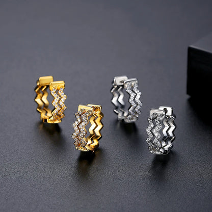 CZCITY Fashion Jewelry Gift Gold Plated Wavy Cubic Zirconia Crystals Huggie Earrings for Women