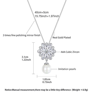 LUOTEEMI Stock Wholesale Fashion a AA Zircon Flower With Pearl Drop Pendant White Gold Chain Necklace for Women