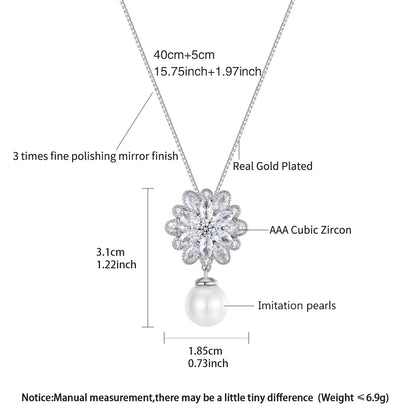 LUOTEEMI Stock Wholesale Fashion a AA Zircon Flower With Pearl Drop Pendant White Gold Chain Necklace for Women