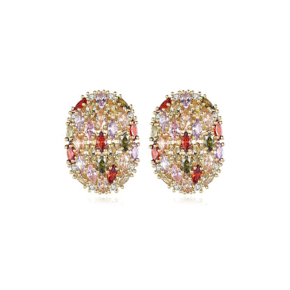 CZCITY Jewelry New Multi-color Marquise-cut a AA Cubic Zirconia Micro Paved Egg Shape Women Fashion Cuff Stud Earrings