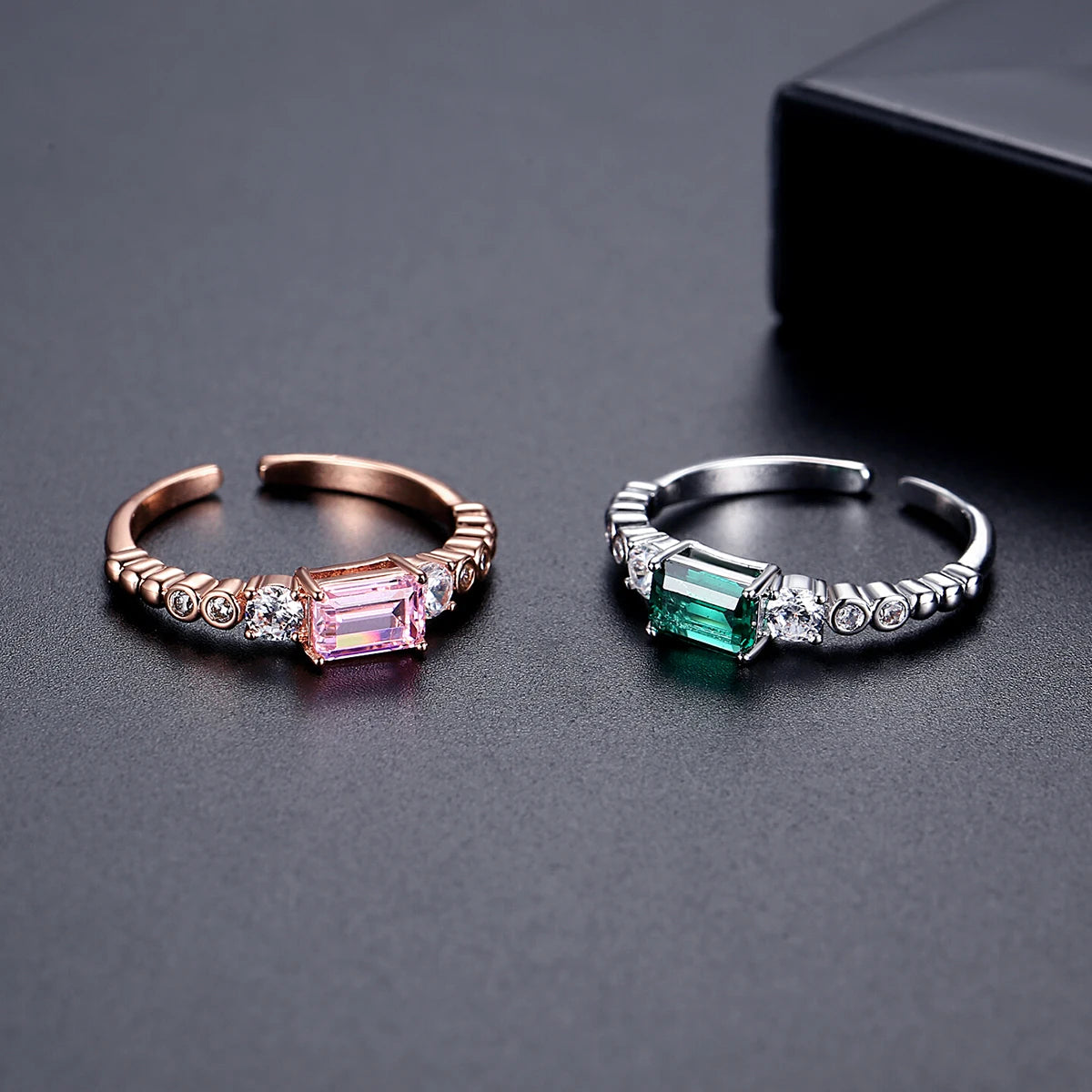 LUOTEEMI New Design Pink and Green Trendy Fashion Thin Japanese Women Open Adjustable Finger Rings Daily Wear Hand Jewelry