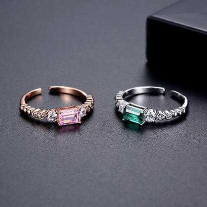 LUOTEEMI New Design Pink and Green Trendy Fashion Thin Japanese Women Open Adjustable Finger Rings Daily Wear Hand Jewelry