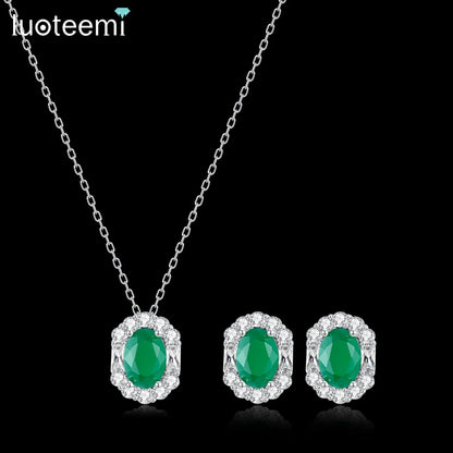 LUOTEEMI Now Come Classic Women Jewelry Green Emerald Color Cute Janpanese Women Jewelry Sets Party Gifts