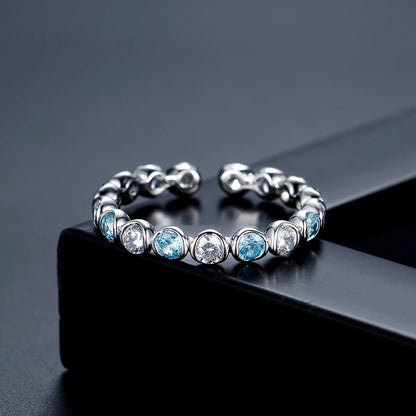 CZCITY Sea Blue and Clear Round CZ Geometric Round Stone Finger Ring for Girls Ladies Fashion Jewelry Daily Wear Rings