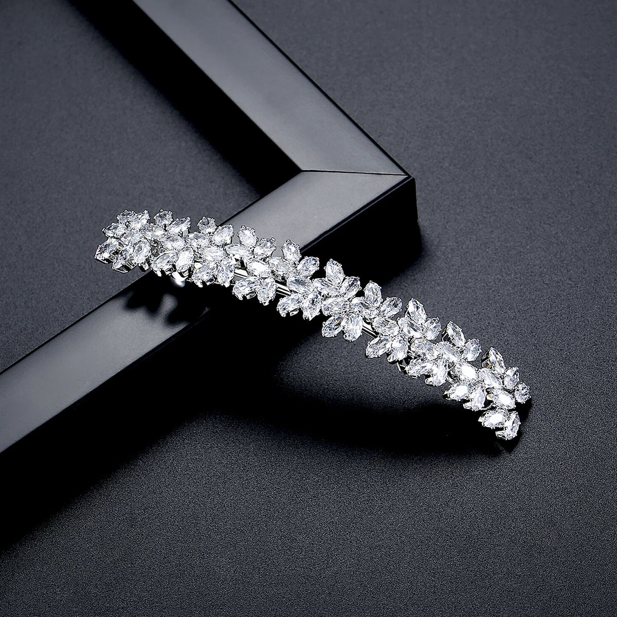 LUOTEEMI Geometric Rectangle Clear Zircon Flower Shape French Pin Jewellery Hair Women Luxury Hair Clip Pin Bridal Wedding