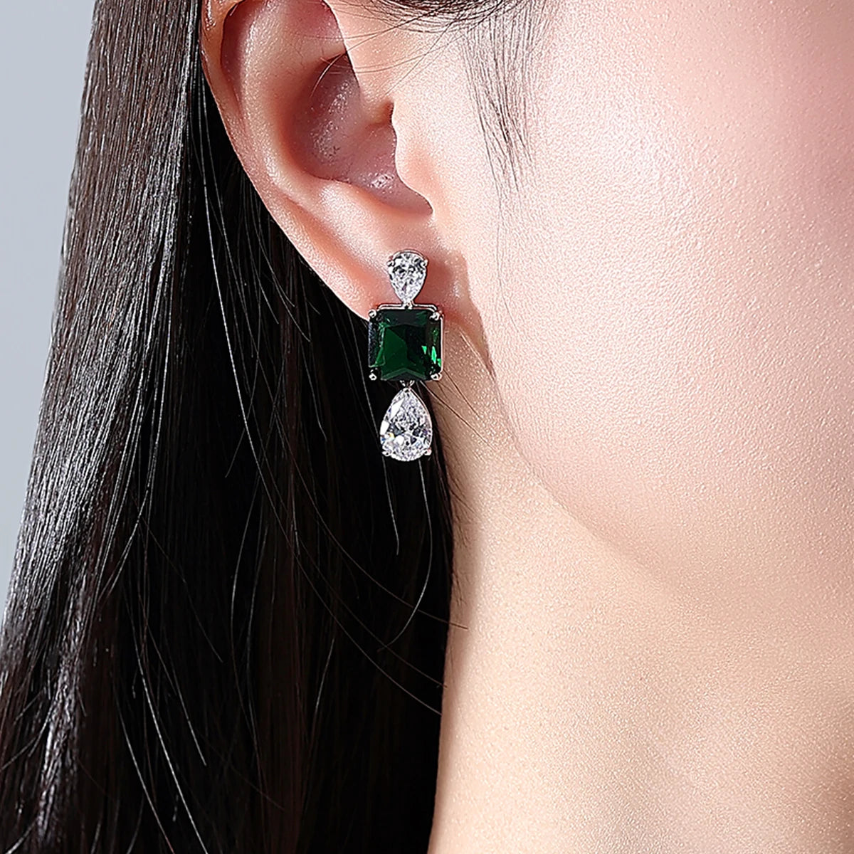LUOTEEMI Elegant Green Crystal Clear Zircon Geometric Drop Brass Copper Earrings Luxury Party Gifts Big Ear Ring for Women