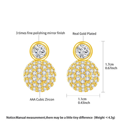 LUOTEEMI Tiny CZ Paved Clear Zircon Beaded Elegant Earrings Stud for Girls Classic Design Women Ball Korean Trendy Stud Earings