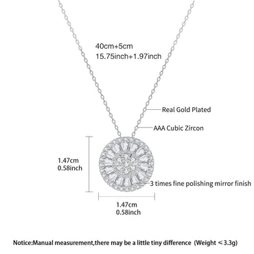 LUOTEEMI Round Disc Fashion Chain Link Jewelry Pendant Necklace Cubic Zirconia Rhodium Plated Necklaces for Women