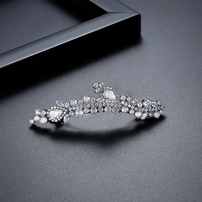 LUOTEEMI Luxury Cubic Zirconia Clear CZ Stone Women Flower Brass Parts Hair Jewelry Pin Wedding Bridal Gifts Hair Pins