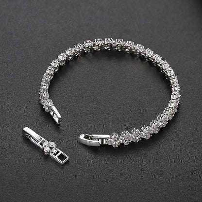 CZCITY Plain Paved 3A Cubic Zirconia Bracelet of Cut Stone Design for Woman Daily Wearing Jewelry