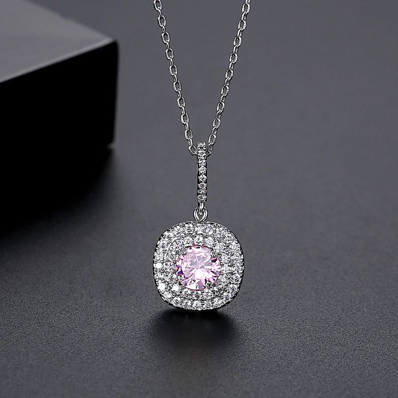 CZCITY Brand Luxury Women Exquisite Rhodium Plated Inlay a AA Top Quality Zircon Wedding Bridal Pendant Necklace Wholesale